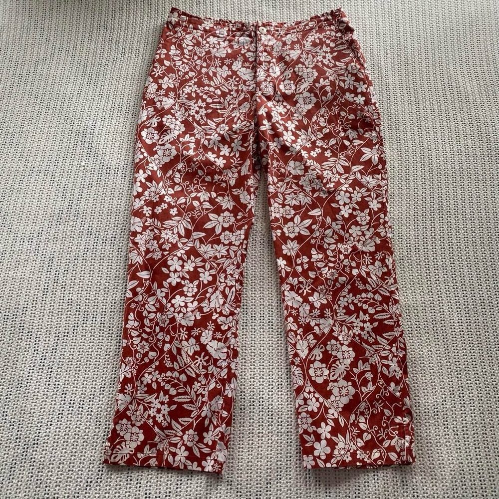 2000s Patagonia Boho Granola Gorpcore Whimsy Burnt Orange & White Floral Pants